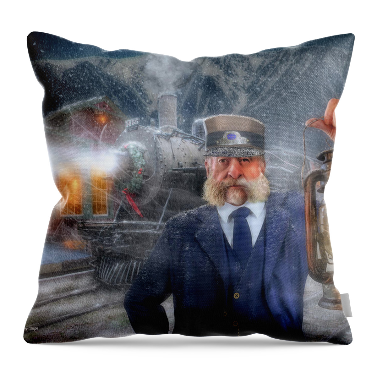 Old Train Station Throw Pillow featuring the photograph All Aboard by Aleksander Rotner