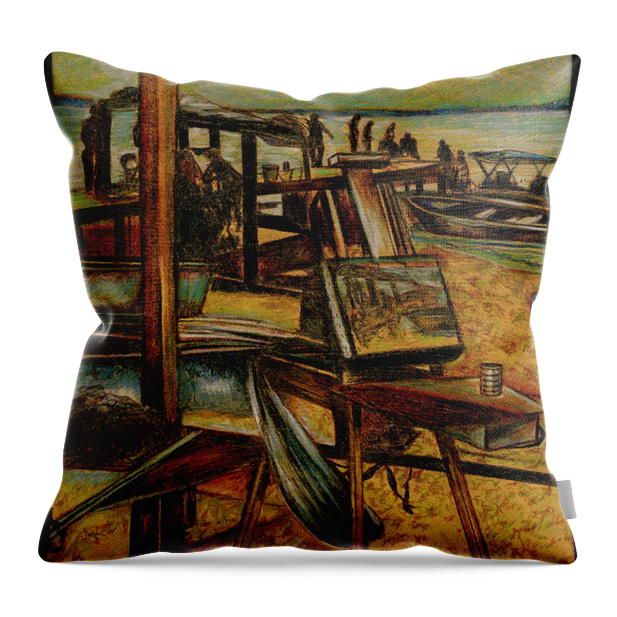 Gaye Elise Beda Throw Pillow featuring the painting All Great Painting starts with one Brush Stoke by Gaye Elise Beda
