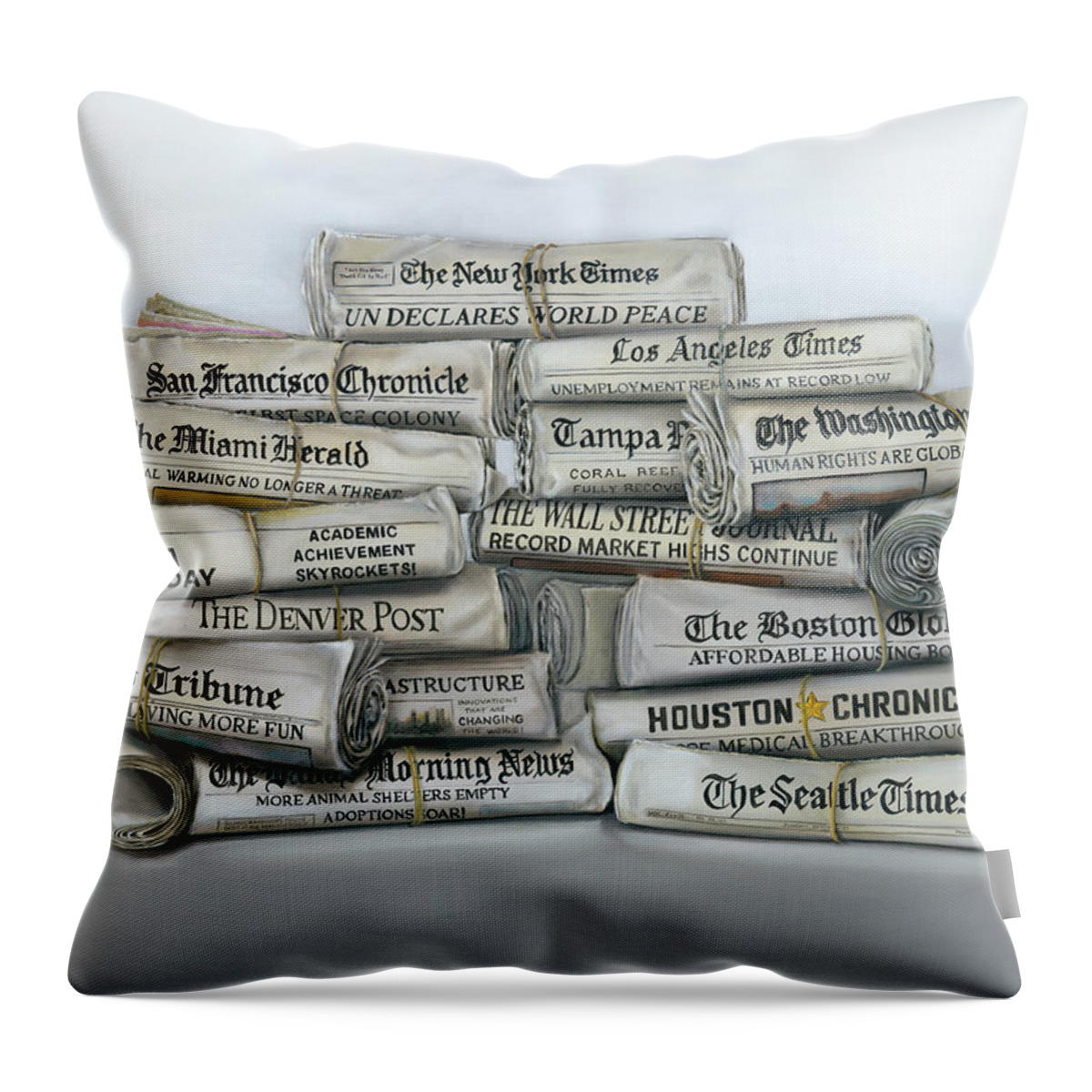 Newspaper Throw Pillow featuring the painting All the News That's Fit to Print by Gail Chandler