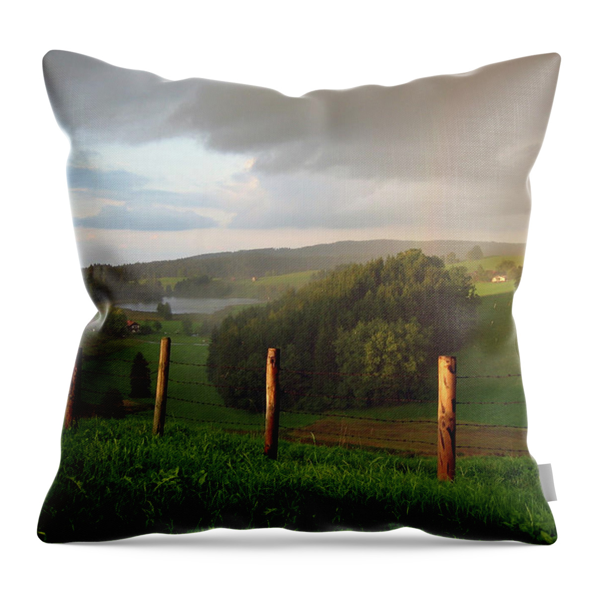 Scenics Throw Pillow featuring the photograph Allgaeu Rainbow by Wingmar