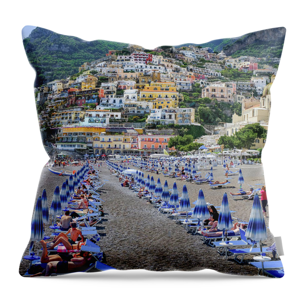 Rome Throw Pillow featuring the photograph The Colorful Beaches and Village of Amalfi Italy by Robert Bellomy
