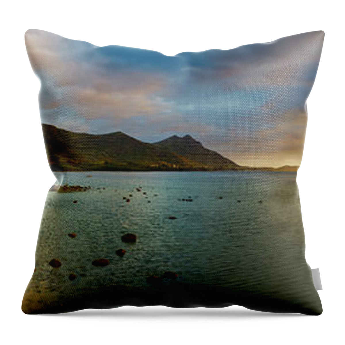 Mauritius Throw Pillow featuring the photograph Amazing view of Le Morne Brabant at sunset. Mauritius. Panorama by MotHaiBaPhoto Prints