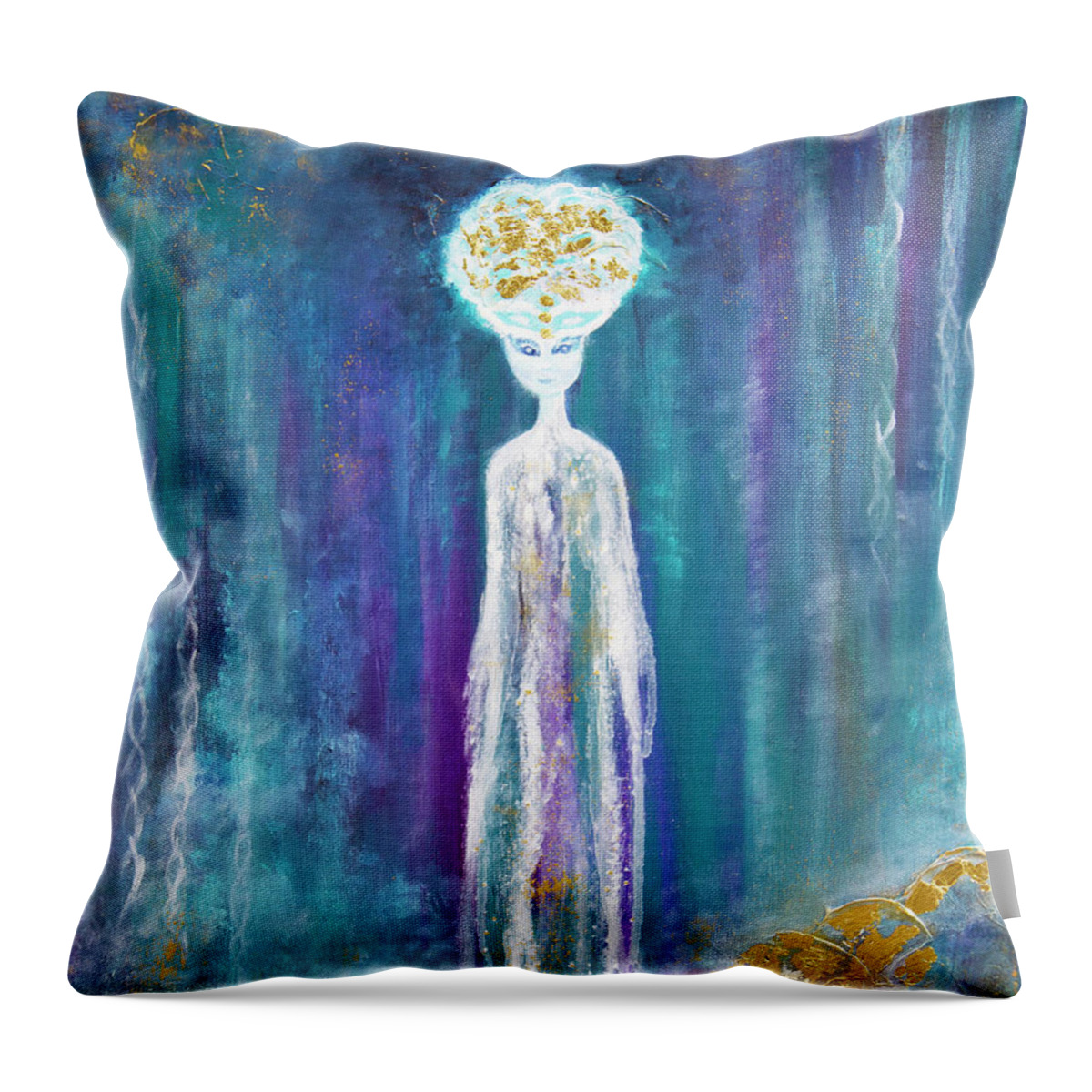 Sacred Throw Pillow featuring the painting Ambassador of the Legion of Light by Linh Nguyen-Ng