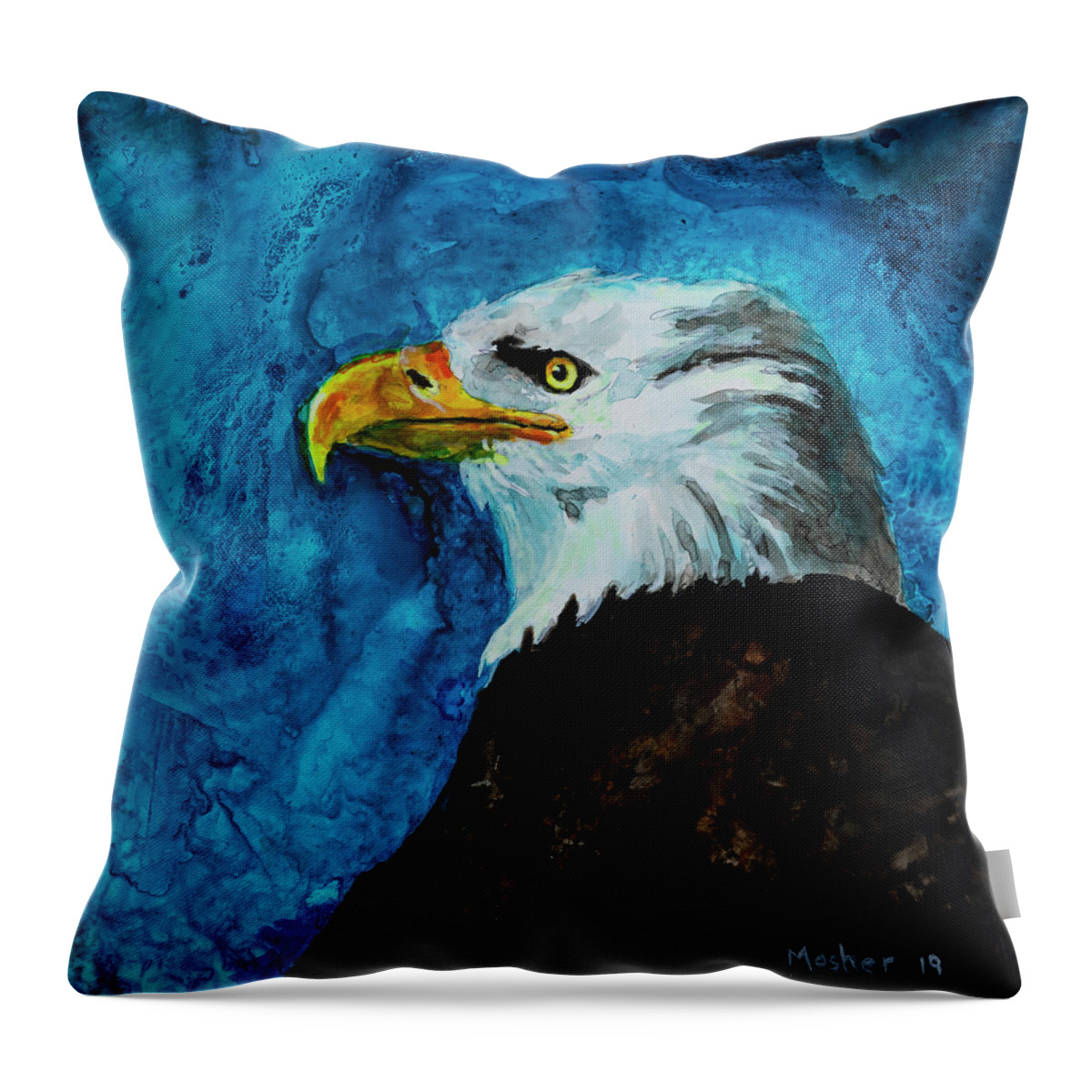 Raptor Throw Pillow featuring the painting American Eagle Portrait Painting by Rick Mosher
