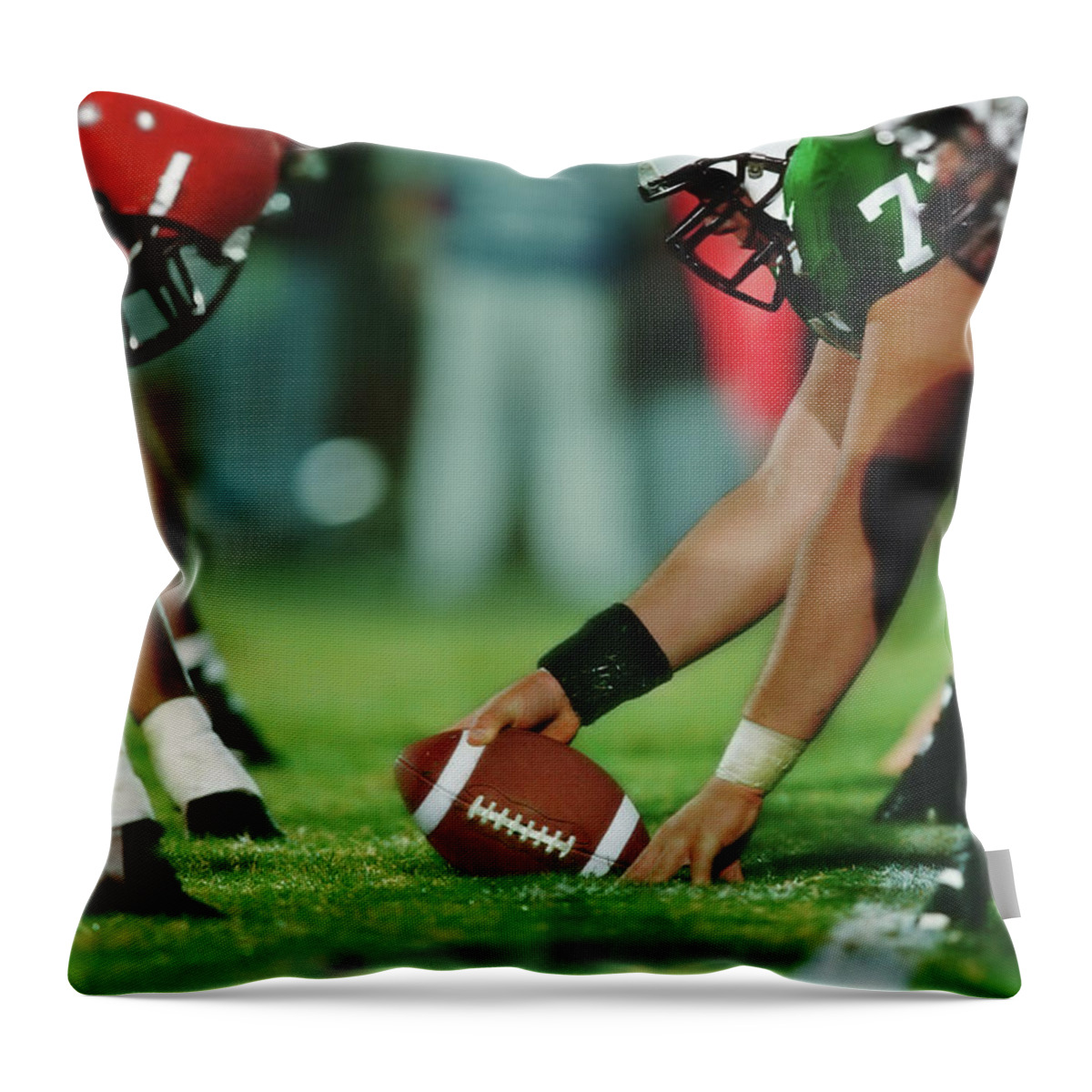 American Football Uniform Throw Pillow featuring the photograph American Football Line Of Scrimmage by David Madison
