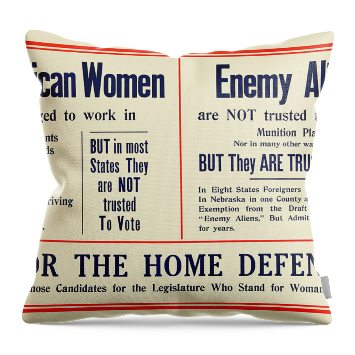 Suffrage Throw Pillow featuring the painting American women and Enemy Aliens by Unknown