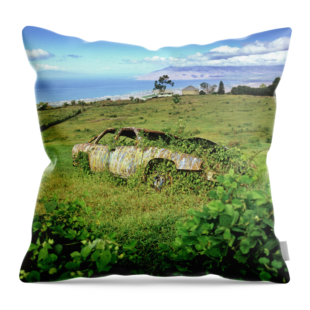 Scenics Throw Pillow featuring the photograph An Abandoned Car With Ivy Growing In by Brian Caissie