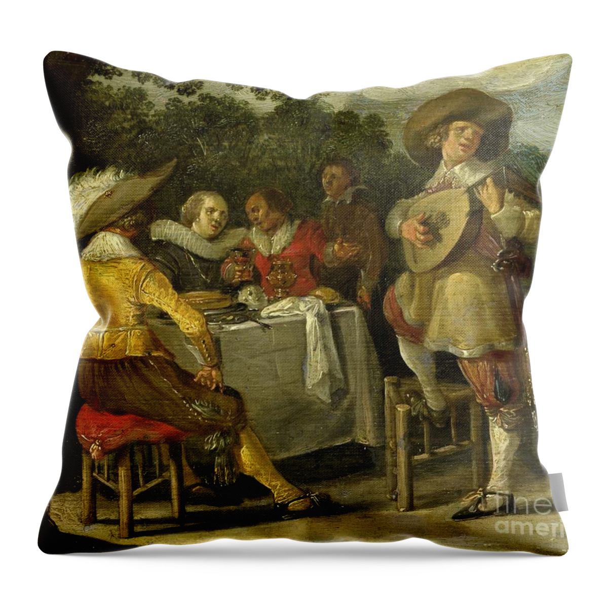 Drink Throw Pillow featuring the painting An Outdoor Party, C.1620-30 by Dirck Hals