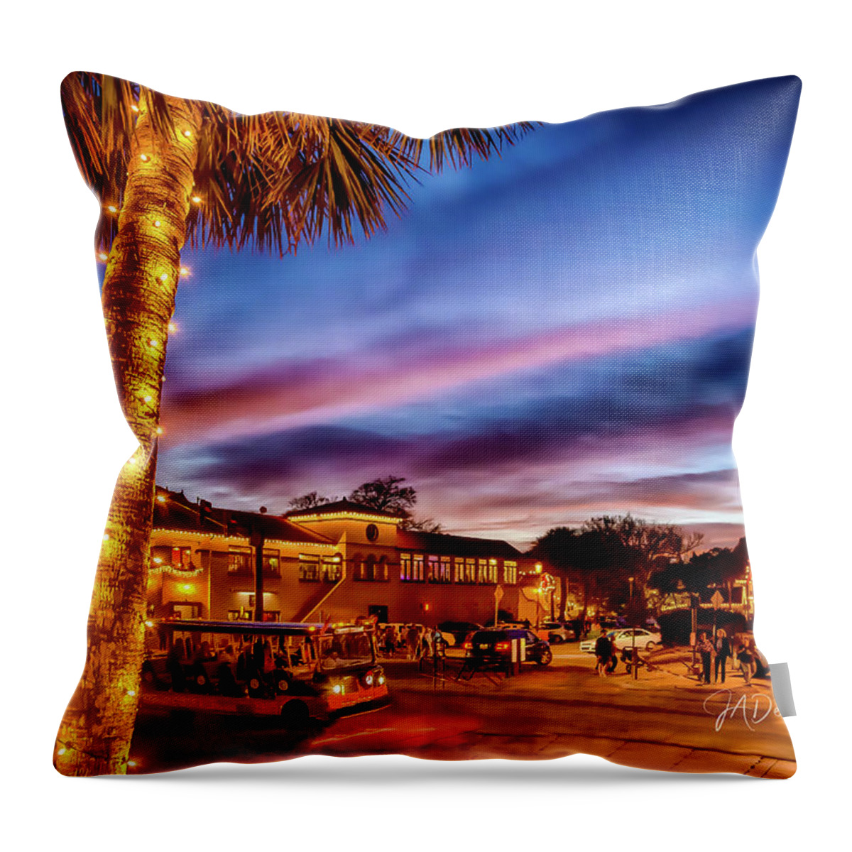 St Augustine Throw Pillow featuring the photograph Ancient City Nights of Lights City Scene by Joseph Desiderio