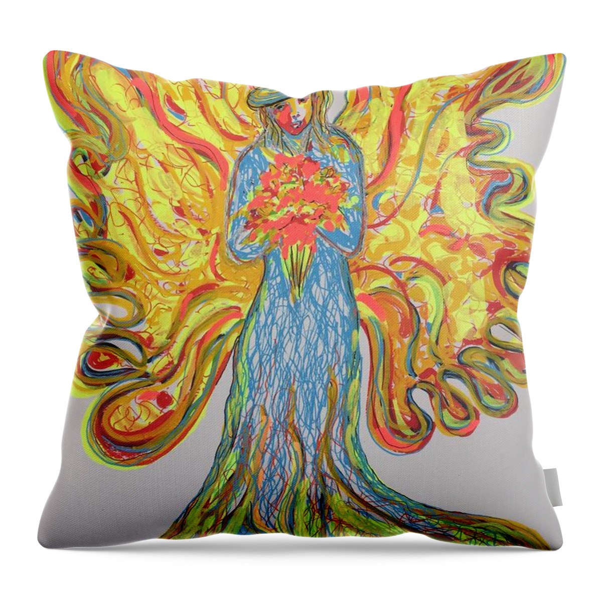 Angel Throw Pillow featuring the mixed media Angel of Reconciliation by Coco Olson