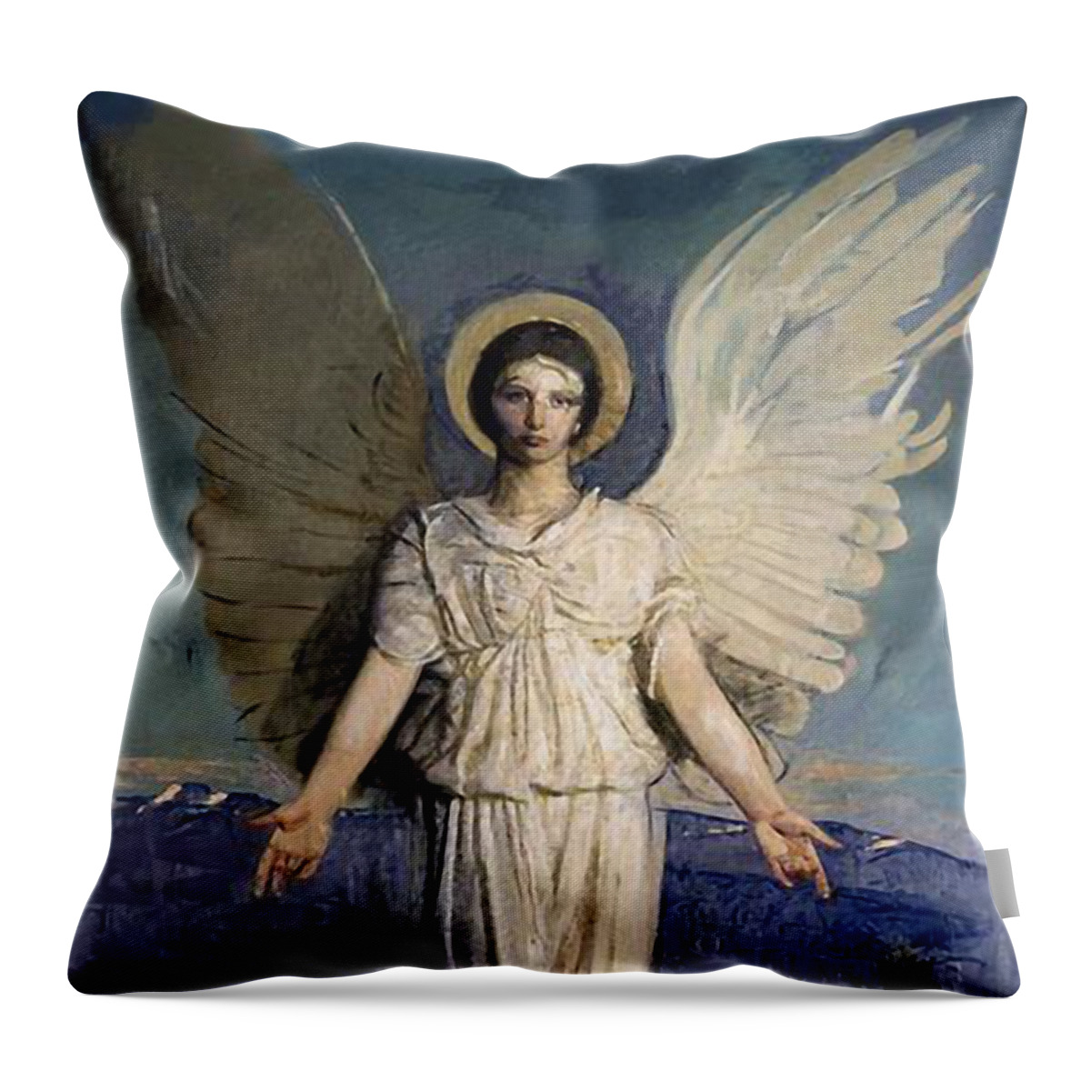Angels Throw Pillow featuring the mixed media Angel of the Annunciation by Abbott Handerson Thayer