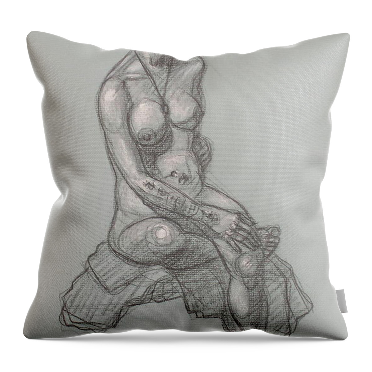Realism Throw Pillow featuring the drawing Angela Hair Up by Donelli DiMaria