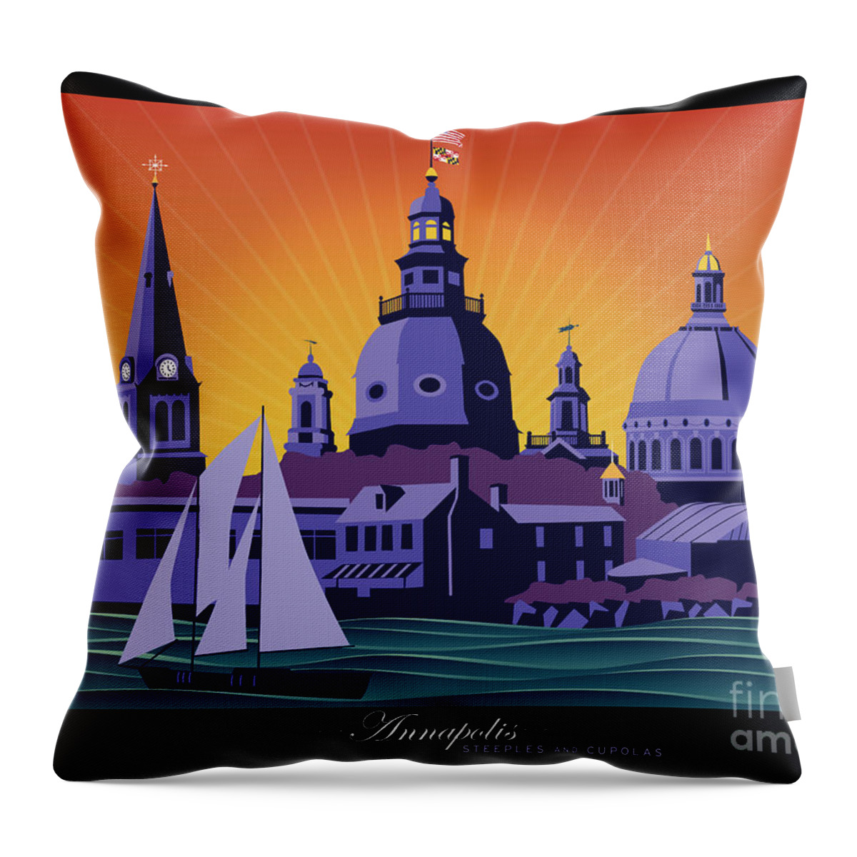 Annapolis Throw Pillow featuring the digital art Annapolis Steeples and Cupolas by Joe Barsin