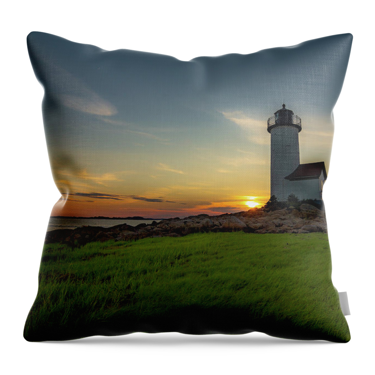 Lighthouse Throw Pillow featuring the photograph Annisquam Lighthouse Grass by Tim Kirchoff