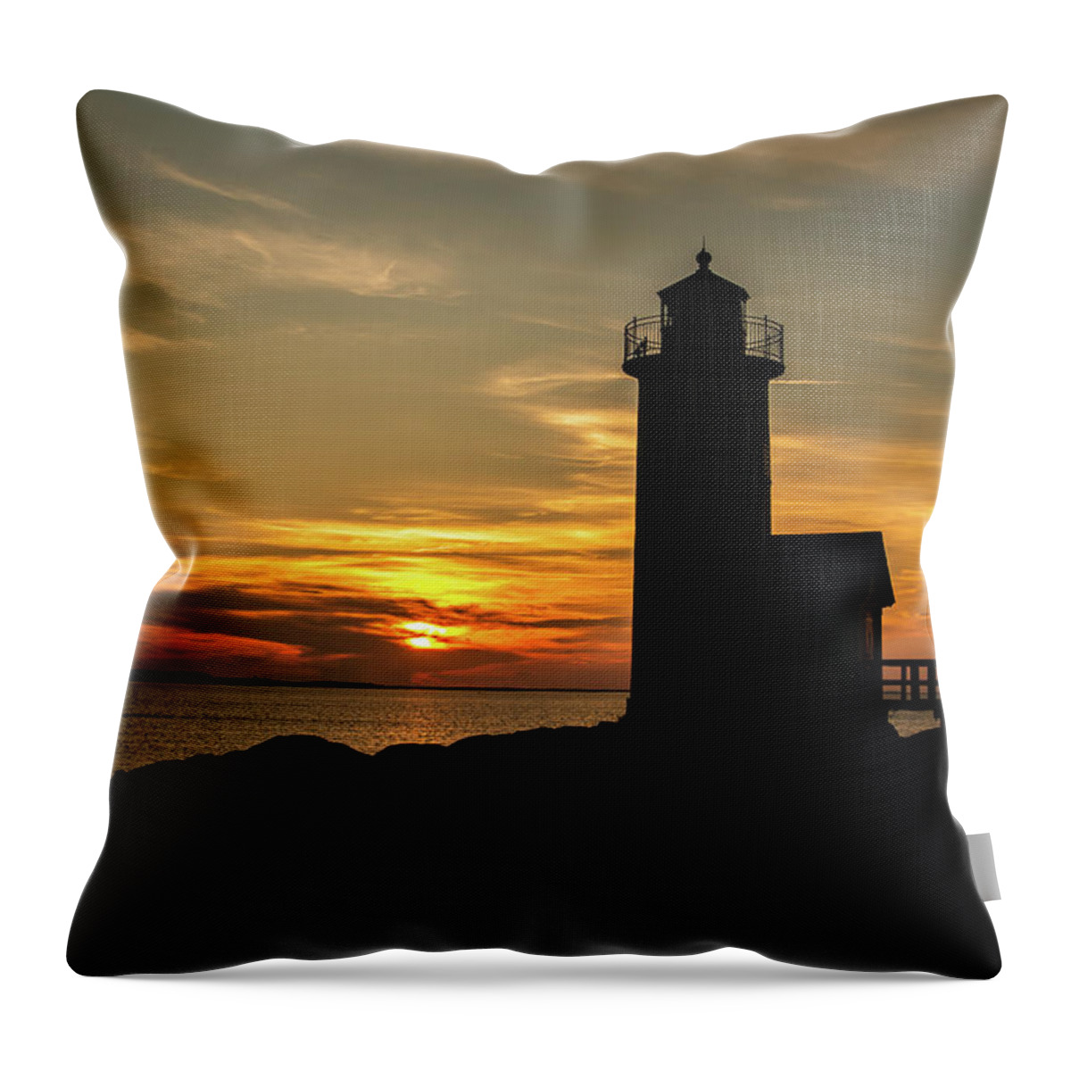 Lighthouse Throw Pillow featuring the photograph Annisquam Lighthouse Silhouette Landscape by Tim Kirchoff