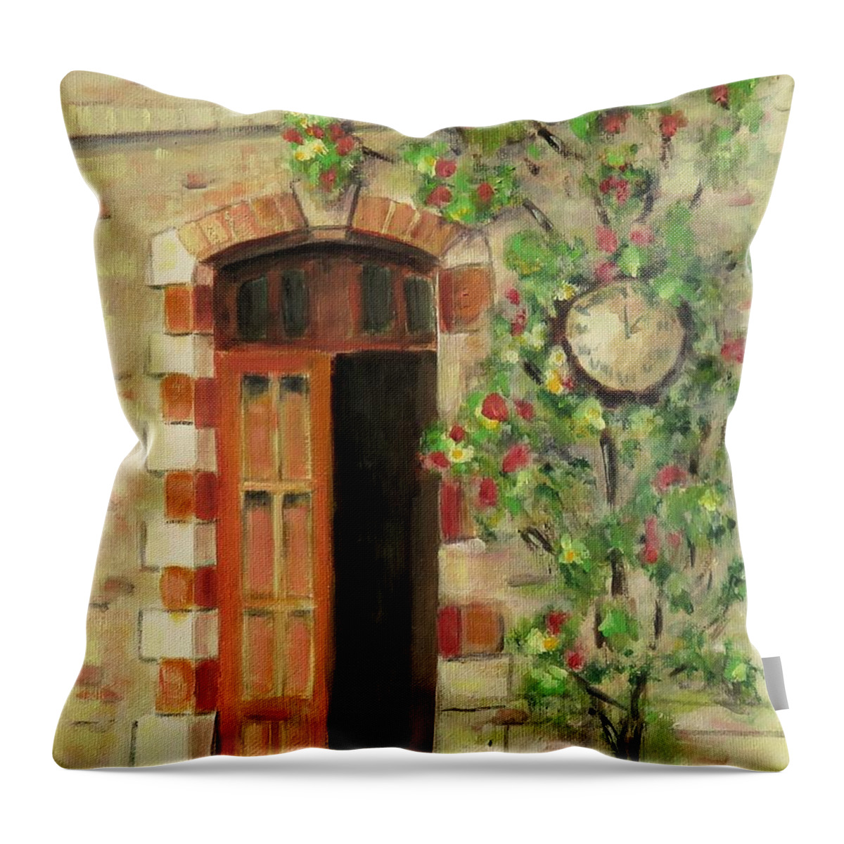 Annot Throw Pillow featuring the painting Annot, France Train Station by Laurie Morgan