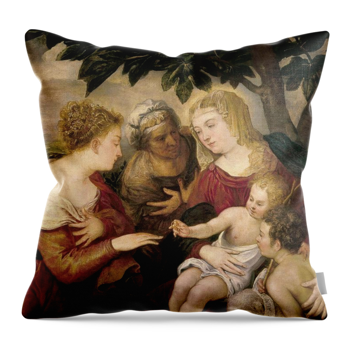 Anonymous Throw Pillow featuring the painting Anonymous / 'The Mystic Marriage of Saint Catherine', Second half 16th century, Italian School. by Anonymous