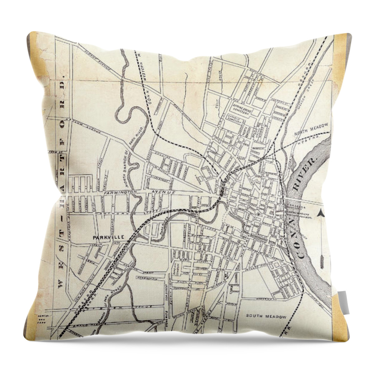 Antique Map Throw Pillow featuring the photograph Antique Map of Hartford 1872 by Phil Cardamone