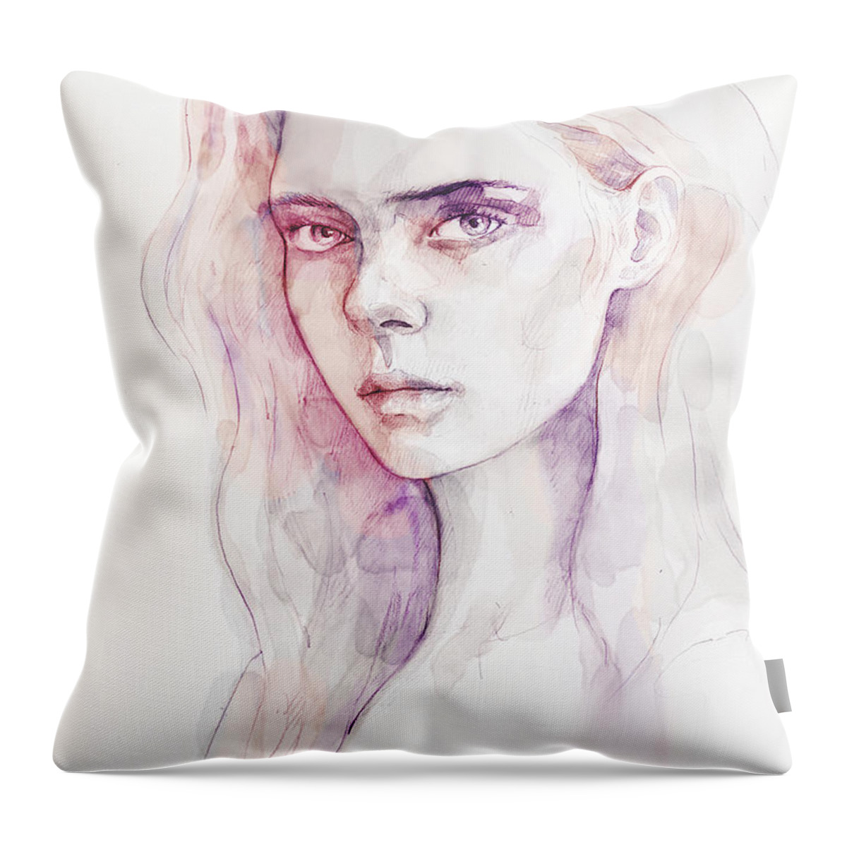 Aquarelle Throw Pillow featuring the painting Aquarelle portrait of a girl by Dimitar Hristov