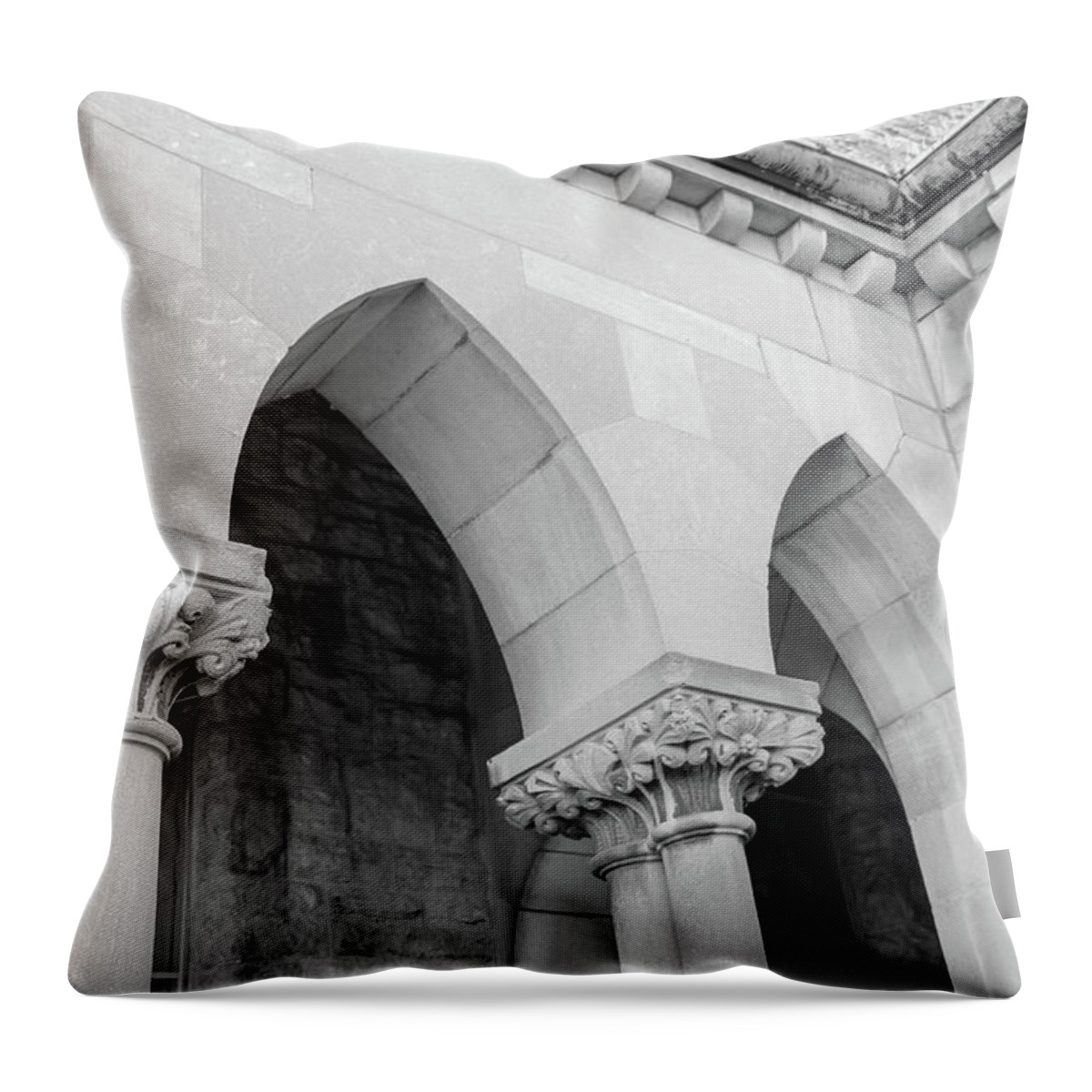 Building Throw Pillow featuring the photograph Archways Grayscale by Mary Anne Delgado