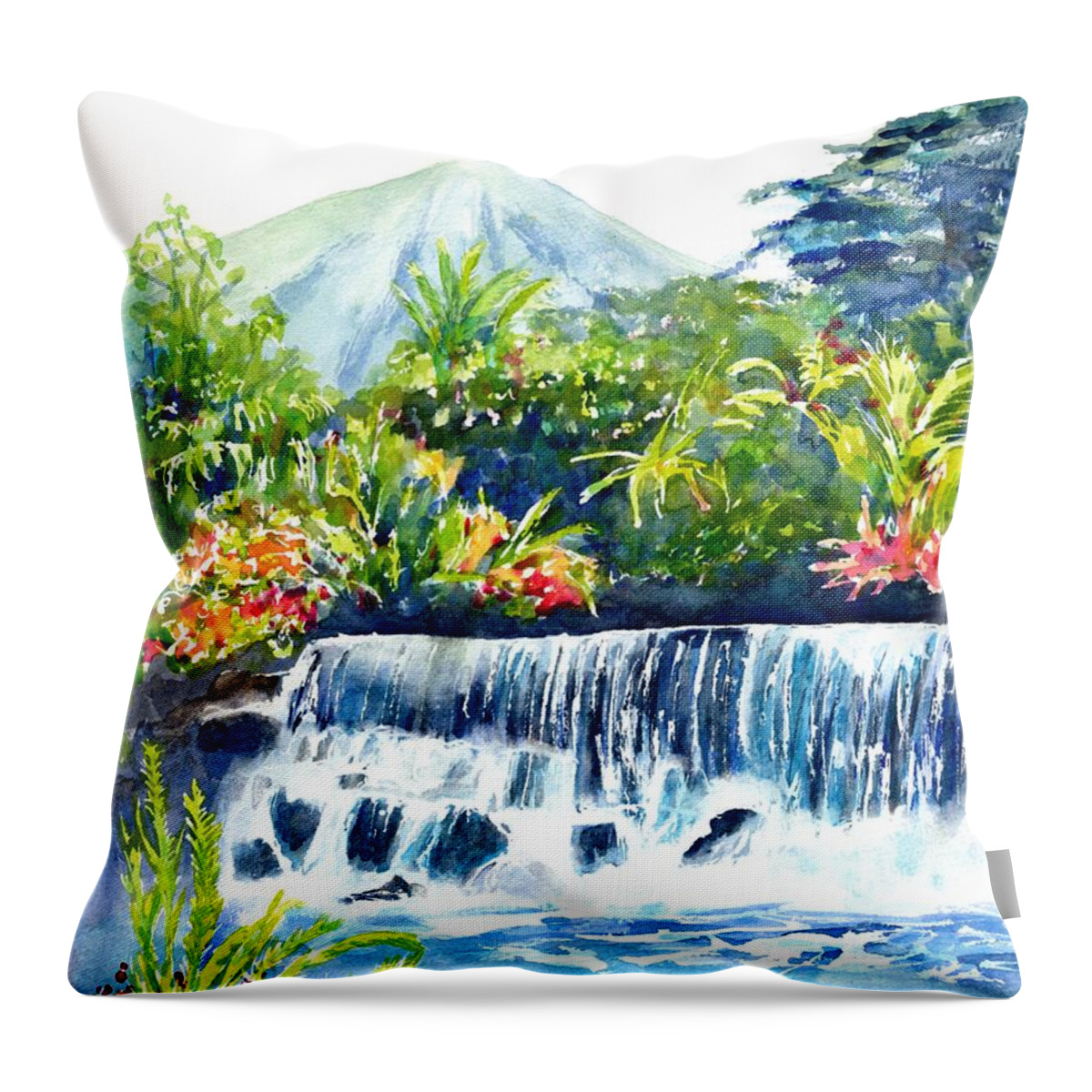 Costa Rica Throw Pillow featuring the painting Arenal Volcano Costa Rica by Carlin Blahnik CarlinArtWatercolor