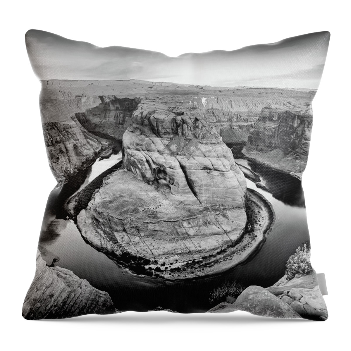 America Throw Pillow featuring the photograph Arizona Horseshoe Bend Morning in Monochrome by Gregory Ballos