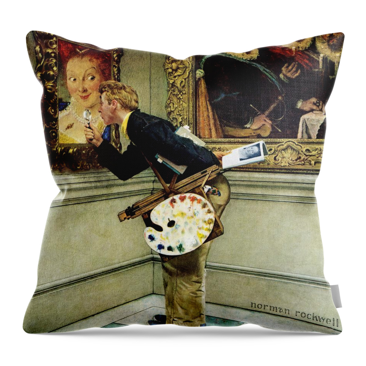 Artists Throw Pillow featuring the painting Art Critic by Norman Rockwell