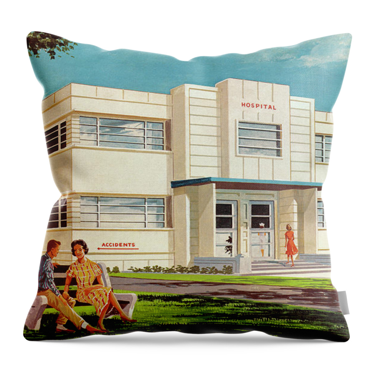 Architecture Throw Pillow featuring the drawing Art Deco Hospital by CSA Images