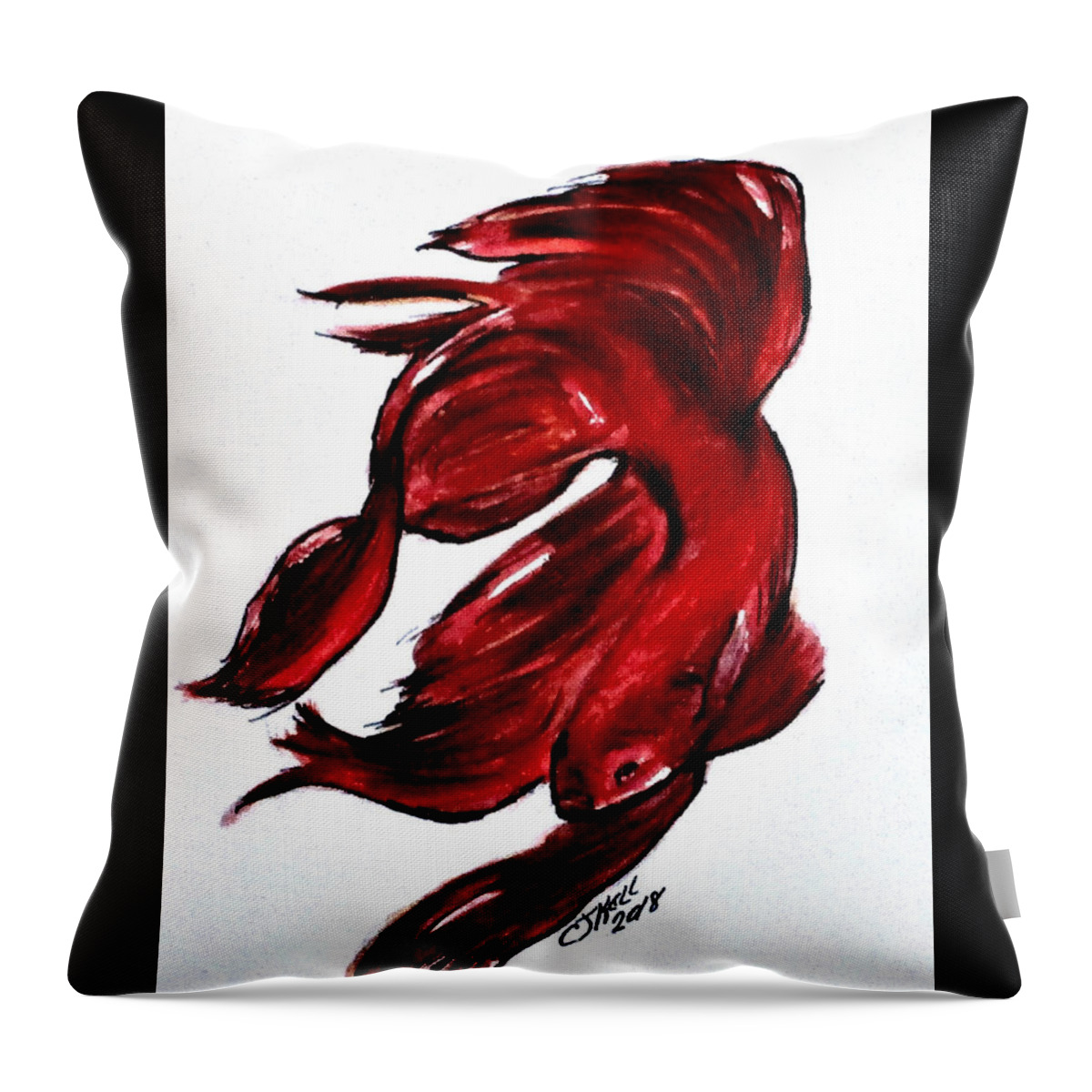 Fighting Fish Throw Pillow featuring the painting Art Doodle No.36 Betta Fish by Clyde J Kell