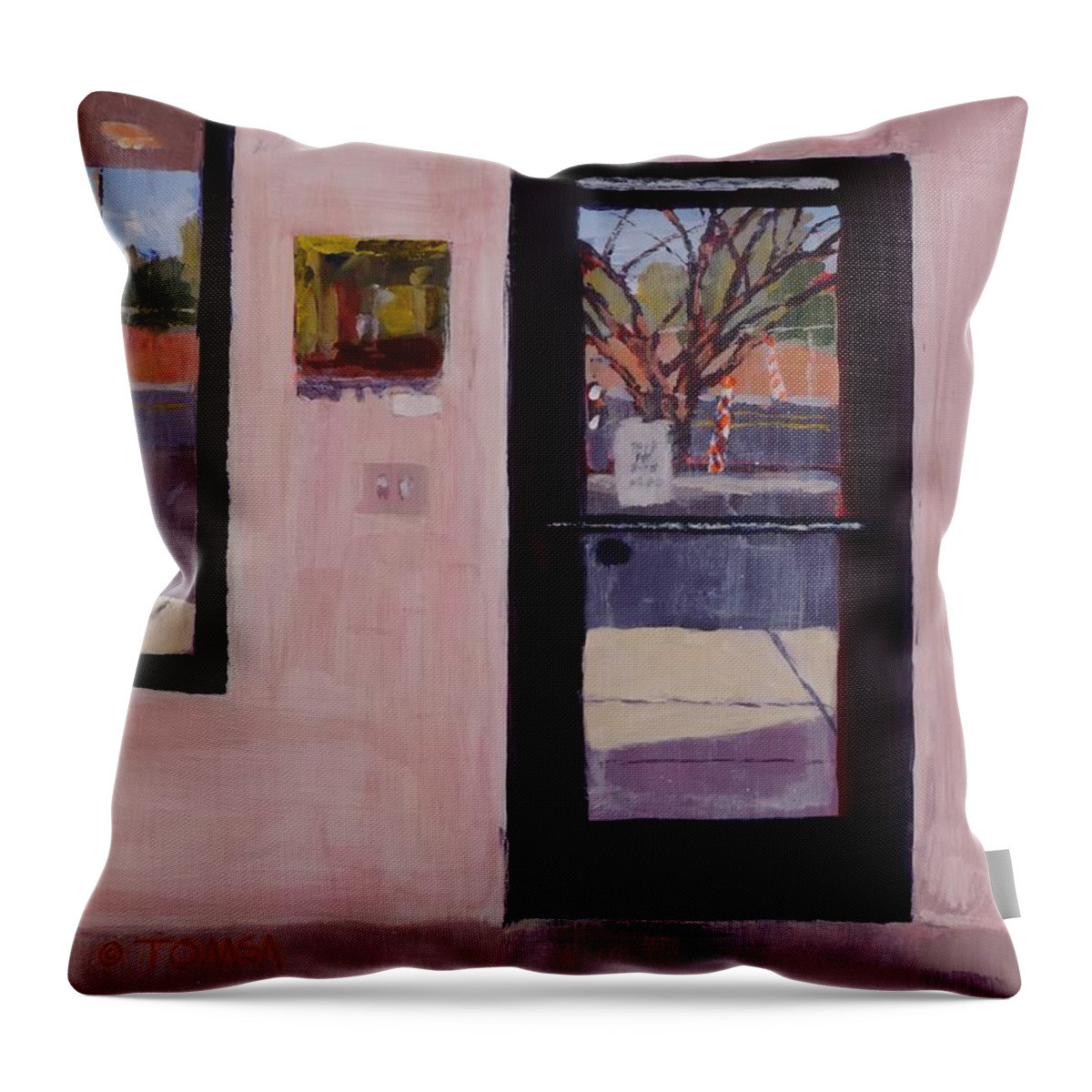 Art Gallery Exit Throw Pillow featuring the painting Art Gallery Exit by Bill Tomsa