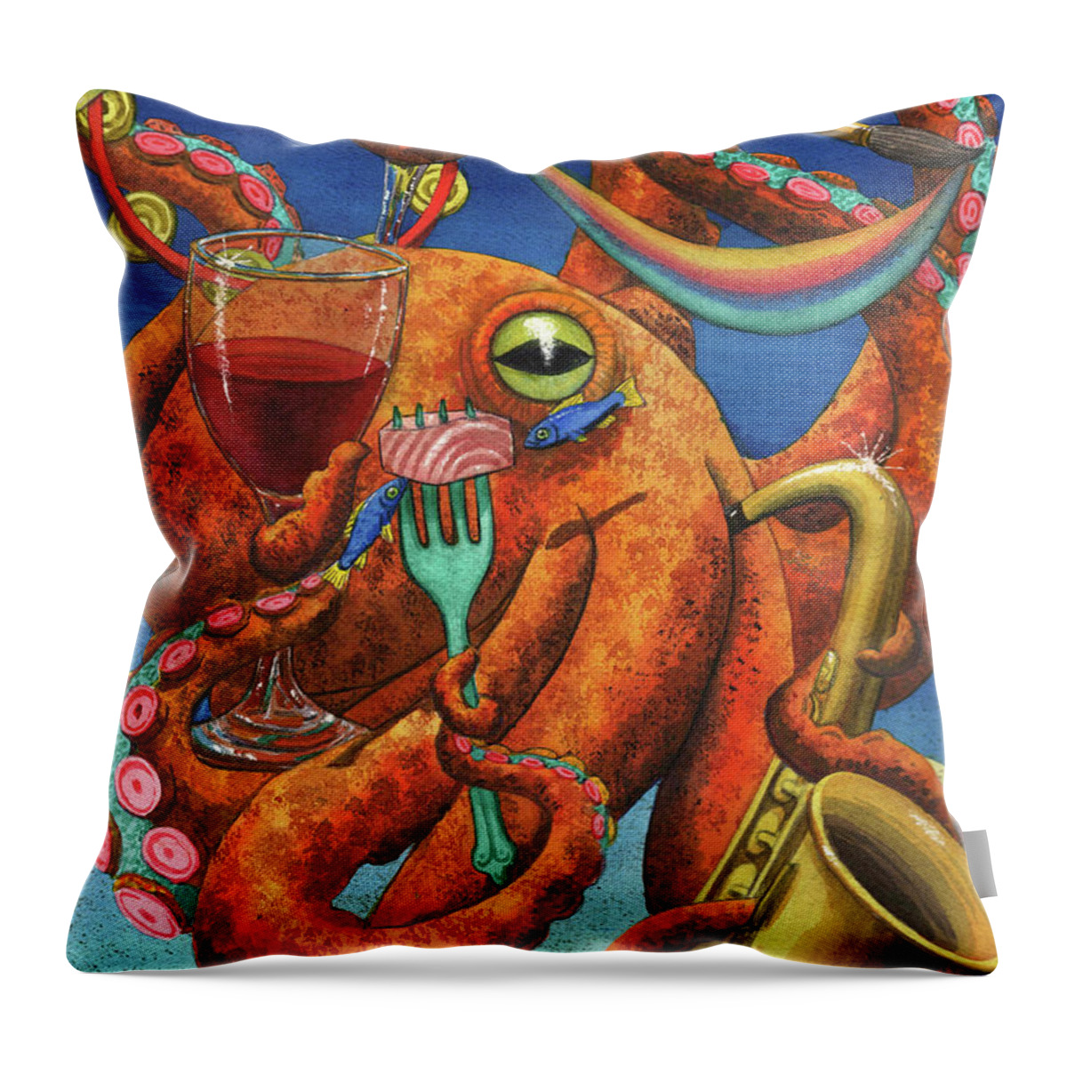 Octopus Throw Pillow featuring the painting Art Partypus by Catherine G McElroy