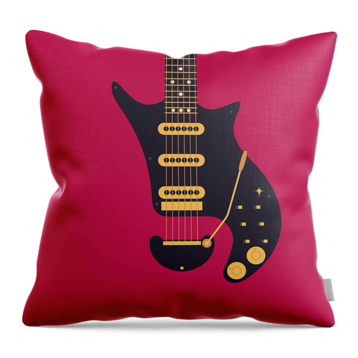 Guitar Throw Pillow featuring the digital art Glam Rock 70s Guitar - Burgundy by Organic Synthesis