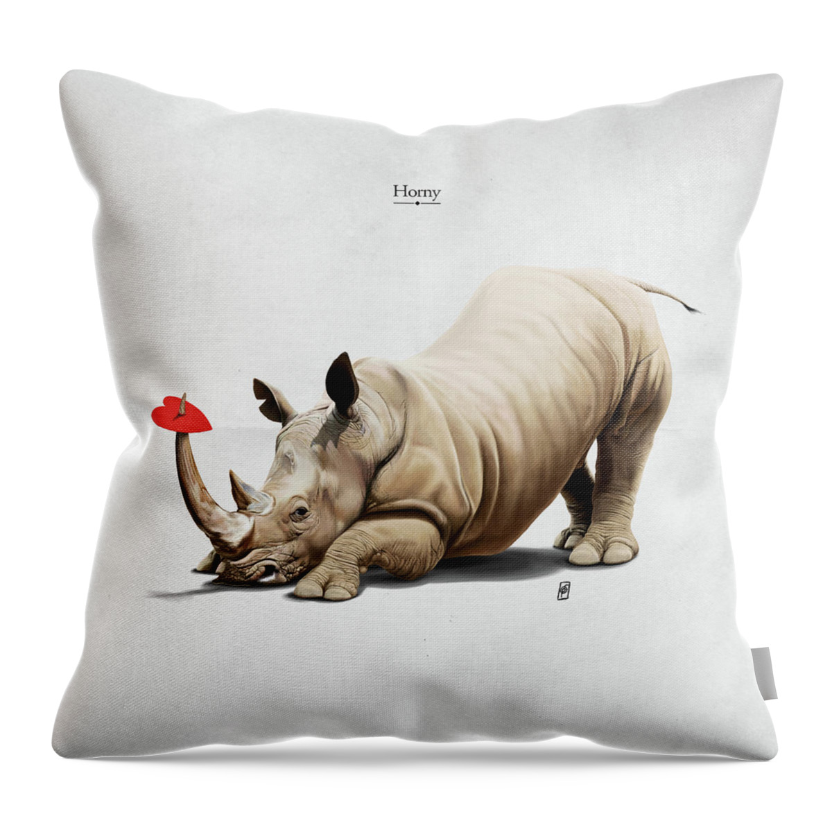 Illustration Throw Pillow featuring the digital art Horny by Rob Snow