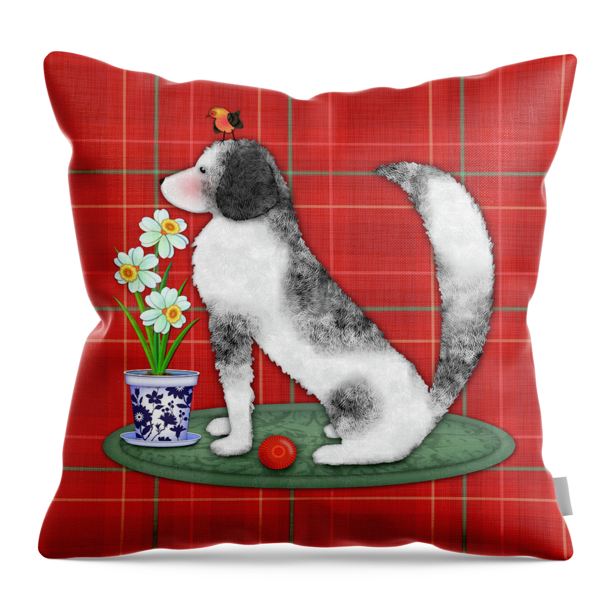 Letter N Throw Pillow featuring the digital art N is for Newfoundland Dog by Valerie Drake Lesiak