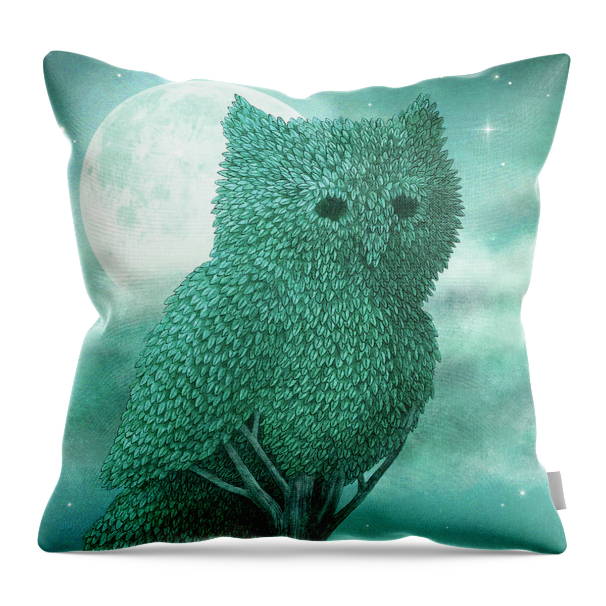 Owl Throw Pillow featuring the drawing The Night Gardener by Eric Fan