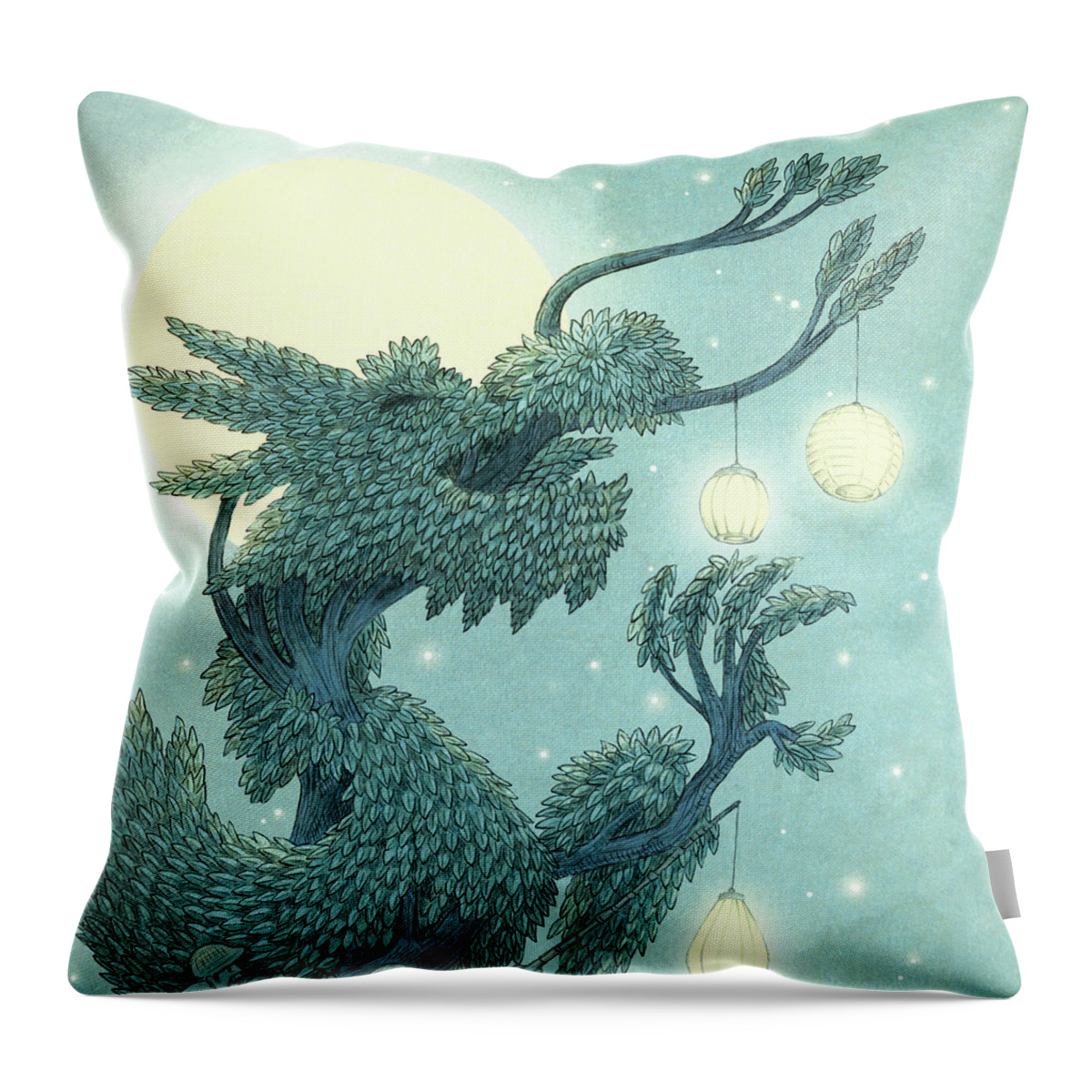 Night Throw Pillow featuring the drawing The Dragon Tree - night by Eric Fan