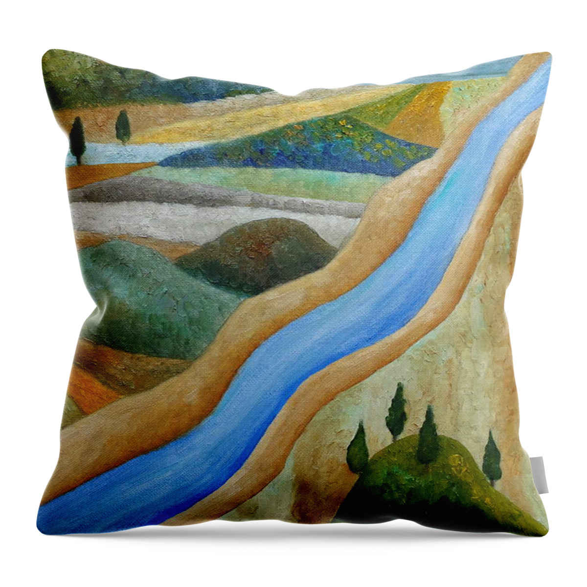 Seascape Throw Pillow featuring the painting Outside The Current by Angeles M Pomata