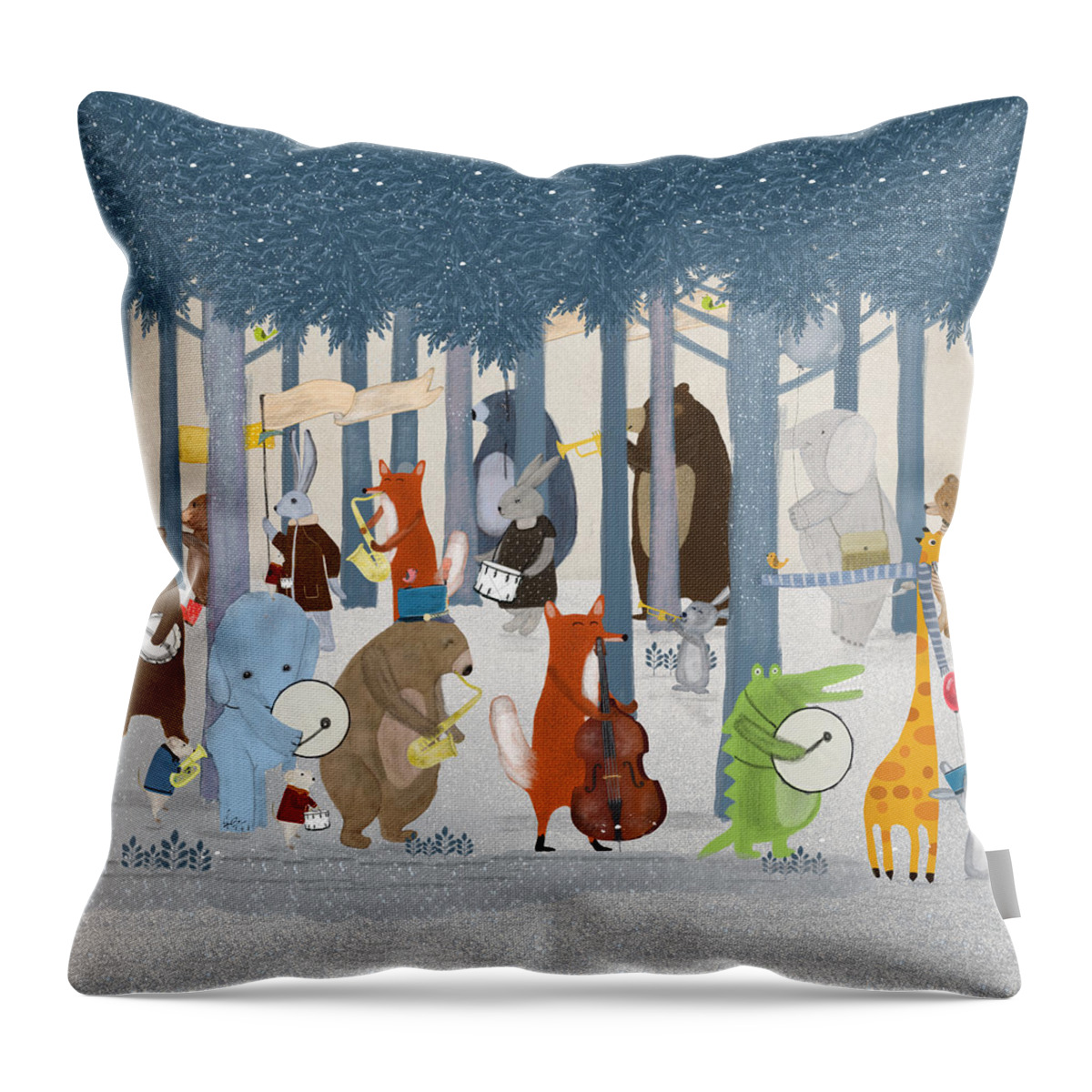 Music Throw Pillow featuring the painting Little Nature Parade by Bri Buckley