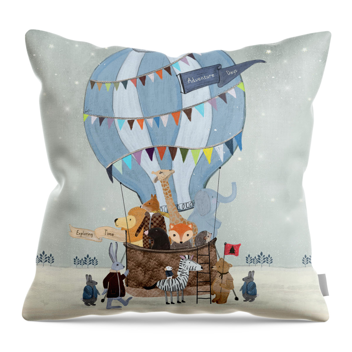 Childrens Throw Pillow featuring the painting Little Adventure Days by Bri Buckley