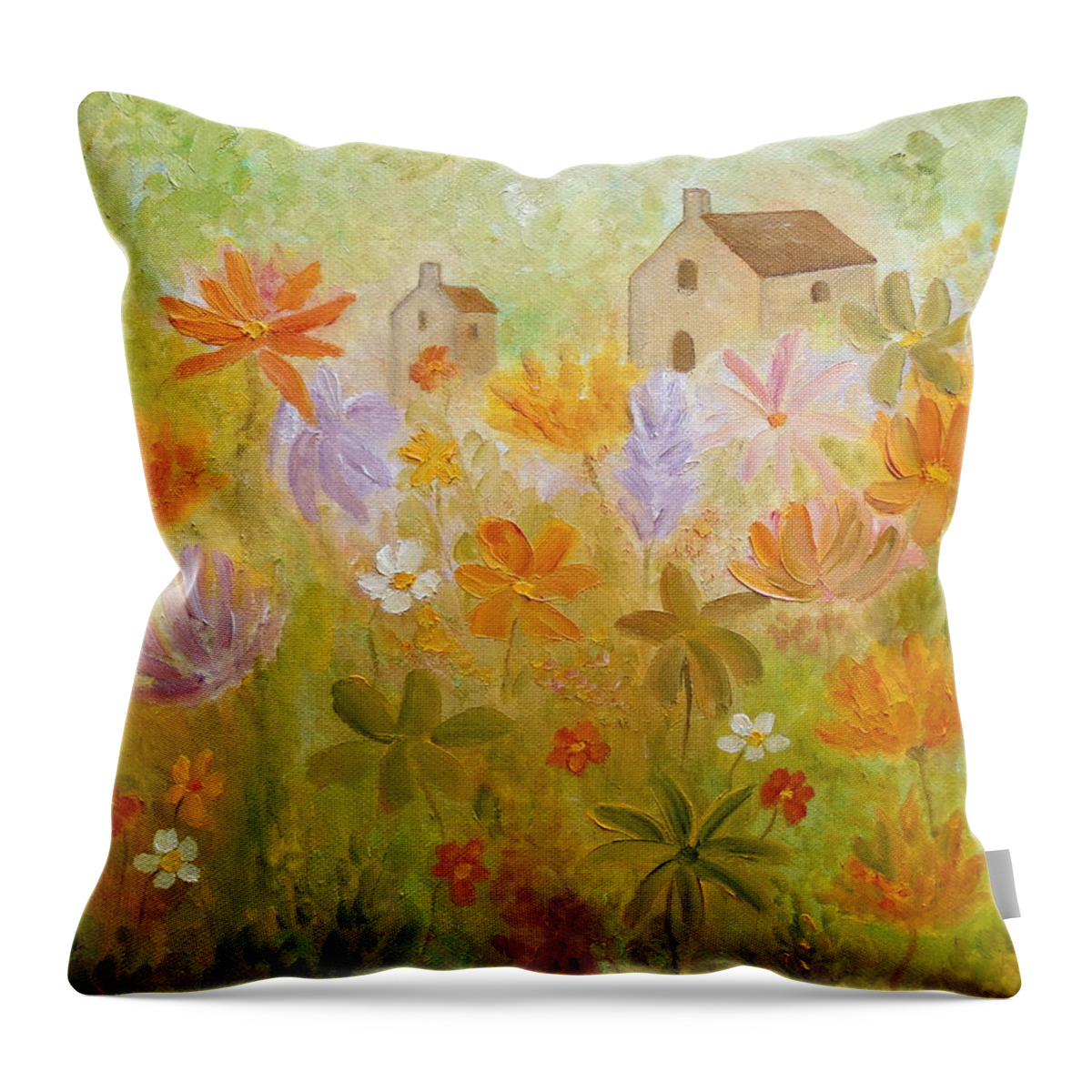 Flowers Palette Throw Pillow featuring the painting Hidden Folk by Angeles M Pomata
