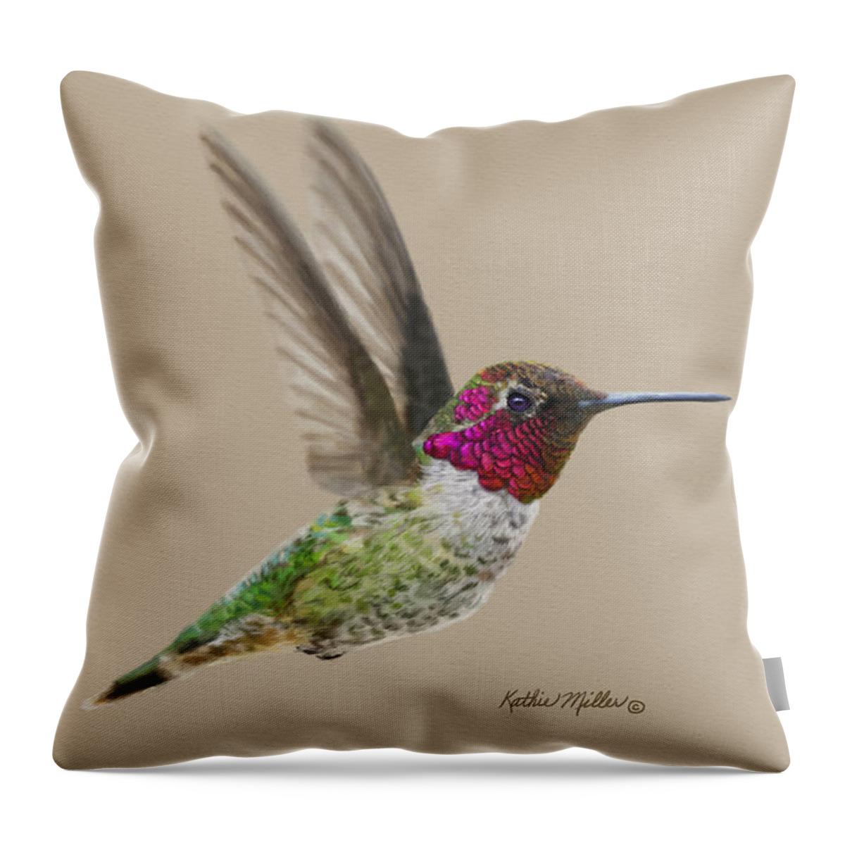 Hummingbird Throw Pillow featuring the digital art Anna's Hummingbird by Kathie Miller