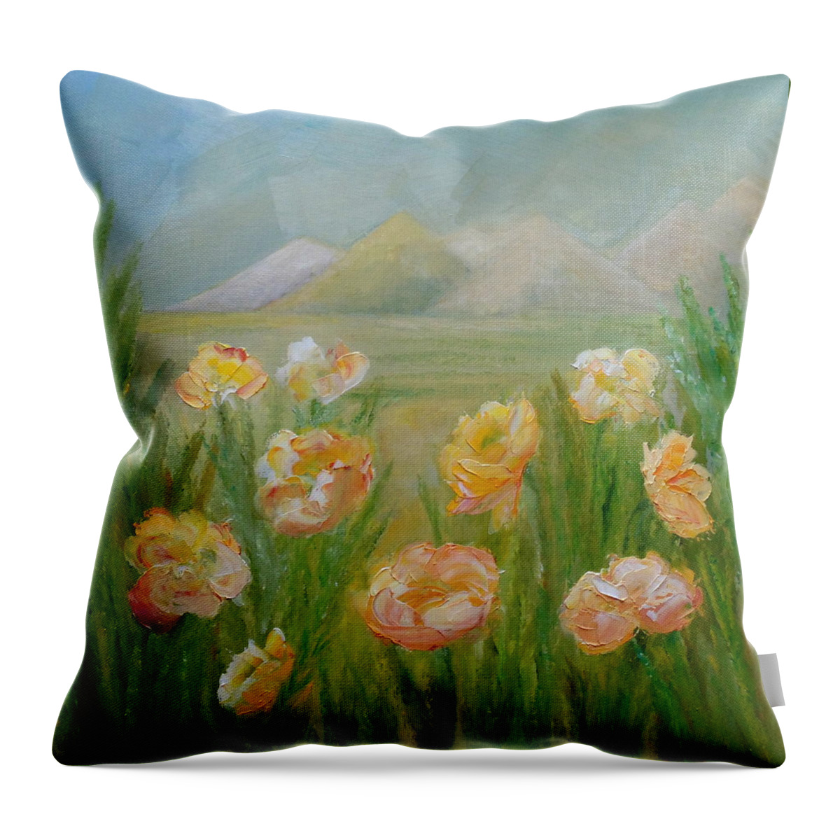 Wildflowers Throw Pillow featuring the painting Springing Joy by Angeles M Pomata