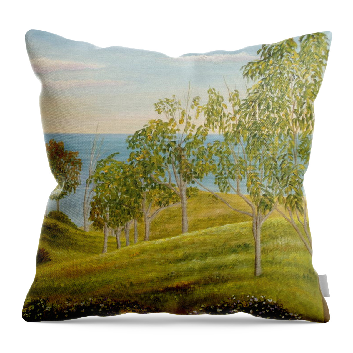 Eucalyptus Throw Pillow featuring the painting Beachhead Of Eucalyptuses by Angeles M Pomata