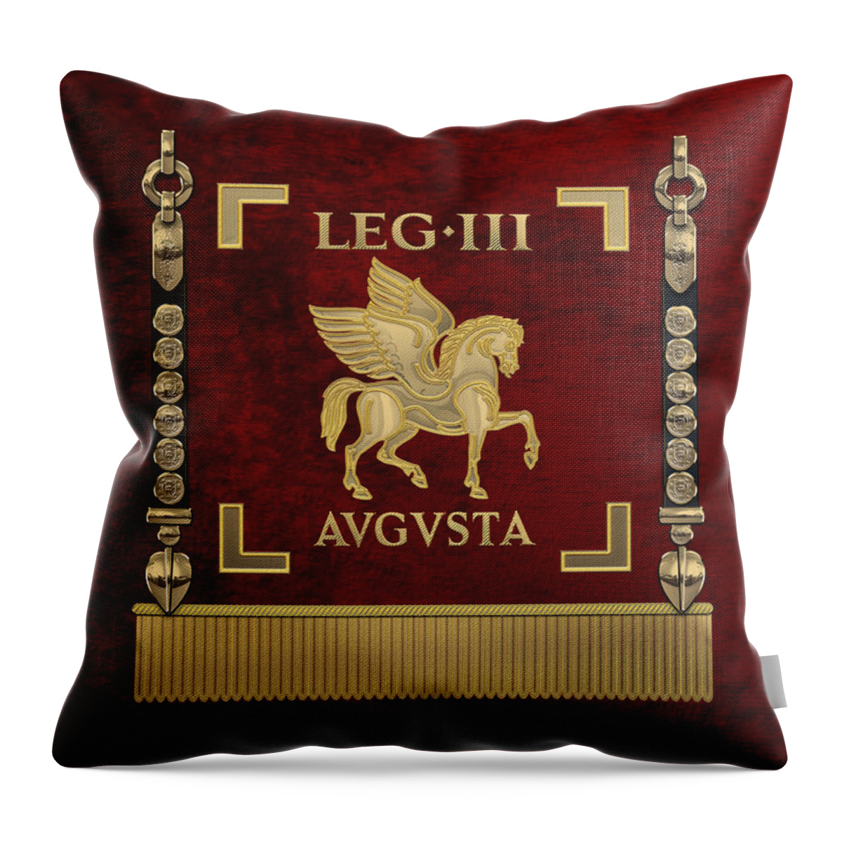 ‘rome’ Collection By Serge Averbukh Throw Pillow featuring the digital art Standard of the Third Augustan Legion - Vexillum of Legio III Augusta by Serge Averbukh