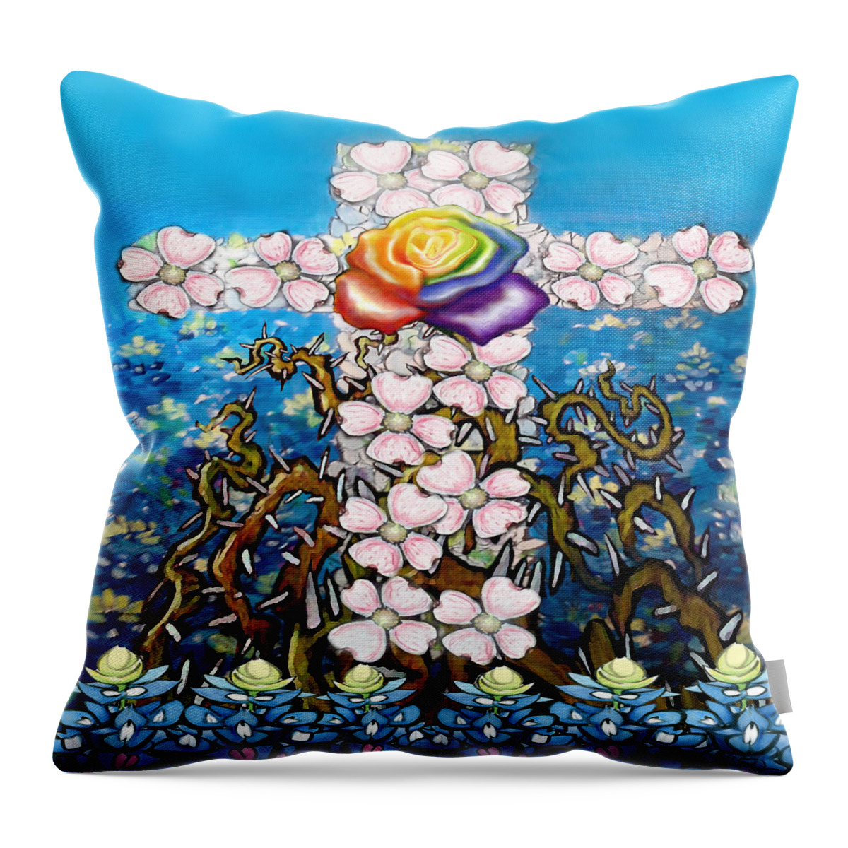 Floral Throw Pillow featuring the painting Floral Cross Rainbow Rose by Kevin Middleton