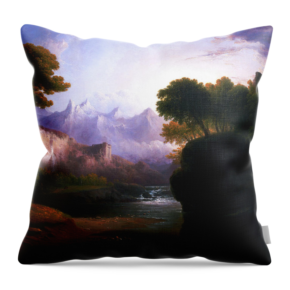 Fanciful Landscape Throw Pillow featuring the painting Fanciful Landscape By Thomas Doughty by Rolando Burbon