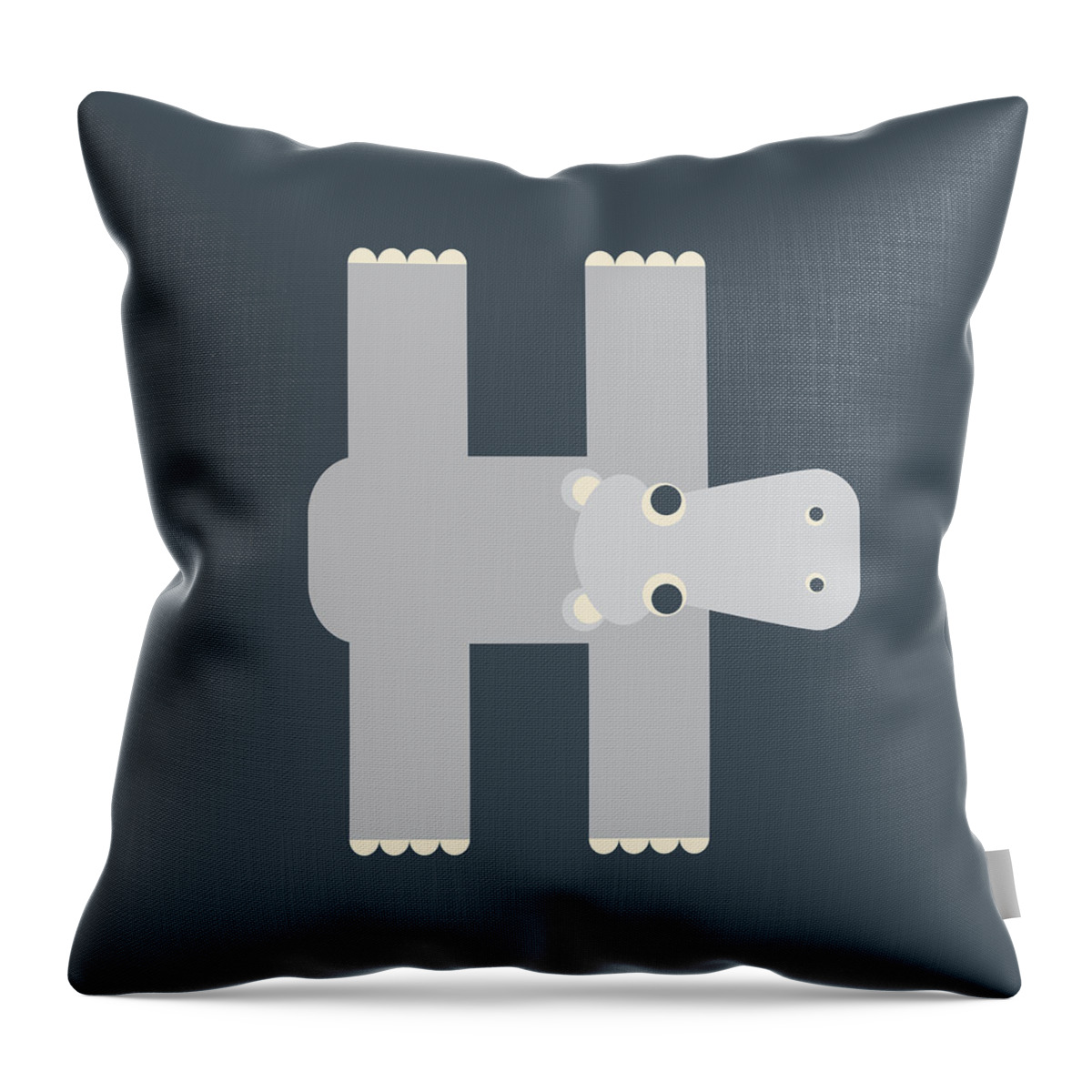 Animal Alphabet Throw Pillow featuring the digital art Animal Alphabet - Letter H - Hippo Monogram by Jen Montgomery