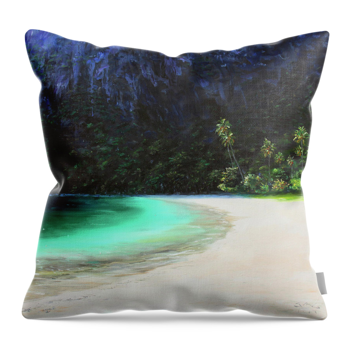 Sugar Beach Throw Pillow featuring the painting Sugar Beach by Jonathan Gladding