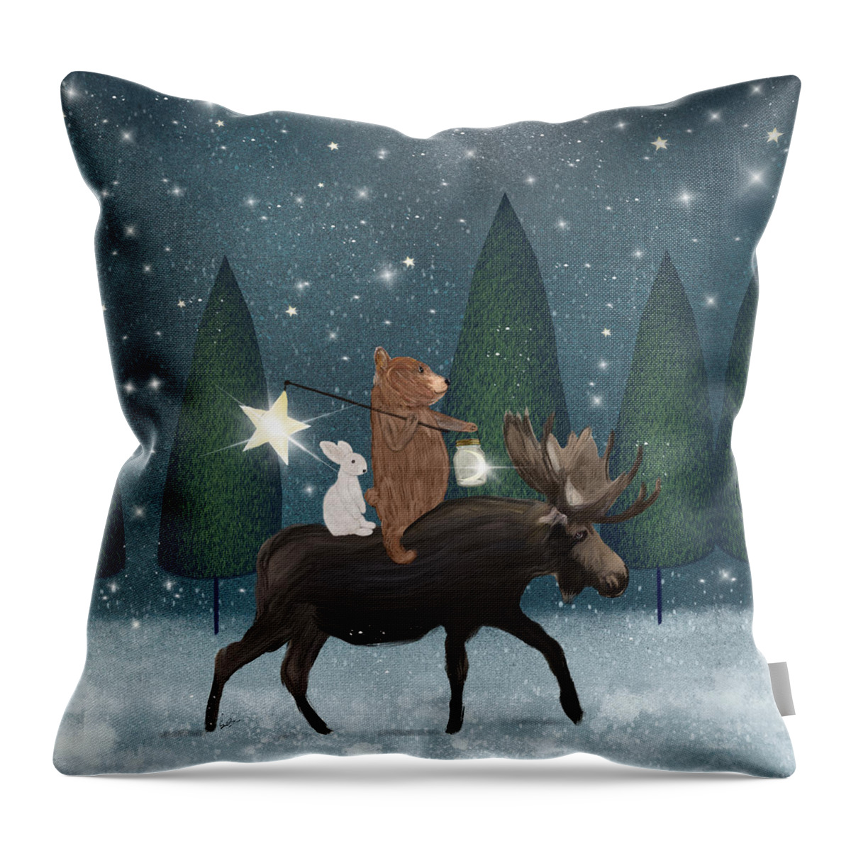 Childrens Throw Pillow featuring the painting The Elder Moose by Bri Buckley