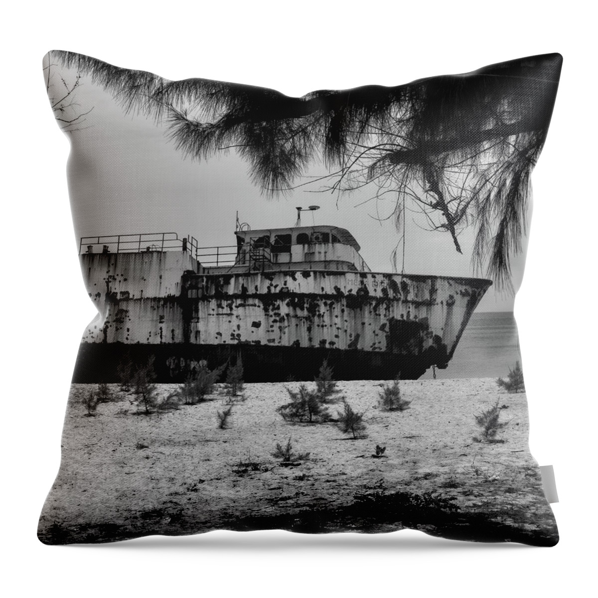 Shipwreck Throw Pillow featuring the photograph Shipwreck Through the Trees by Robert Wilder Jr